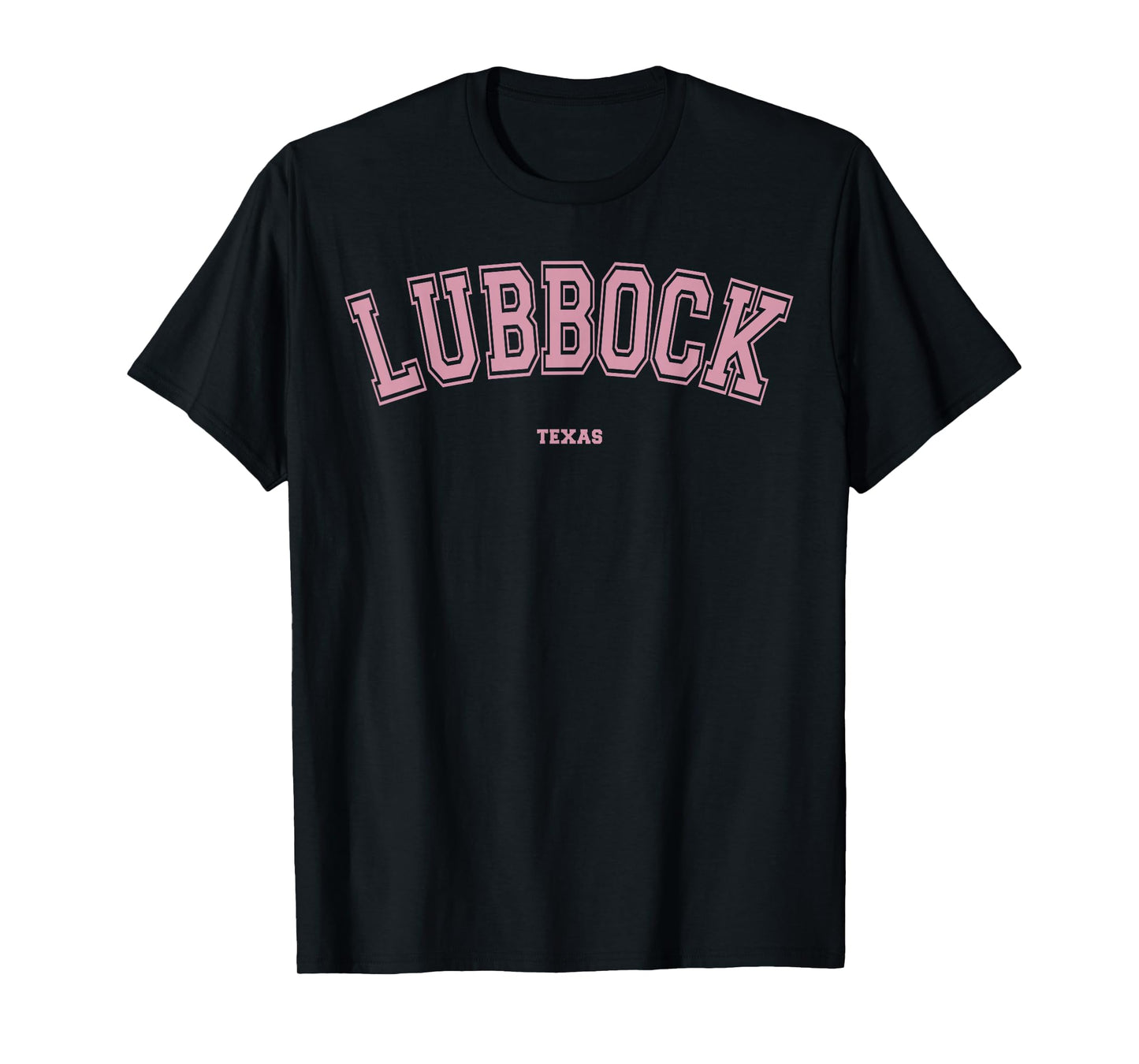 Pink Lubbock Texas TX Varsity Style on Lubbock T-Shirt