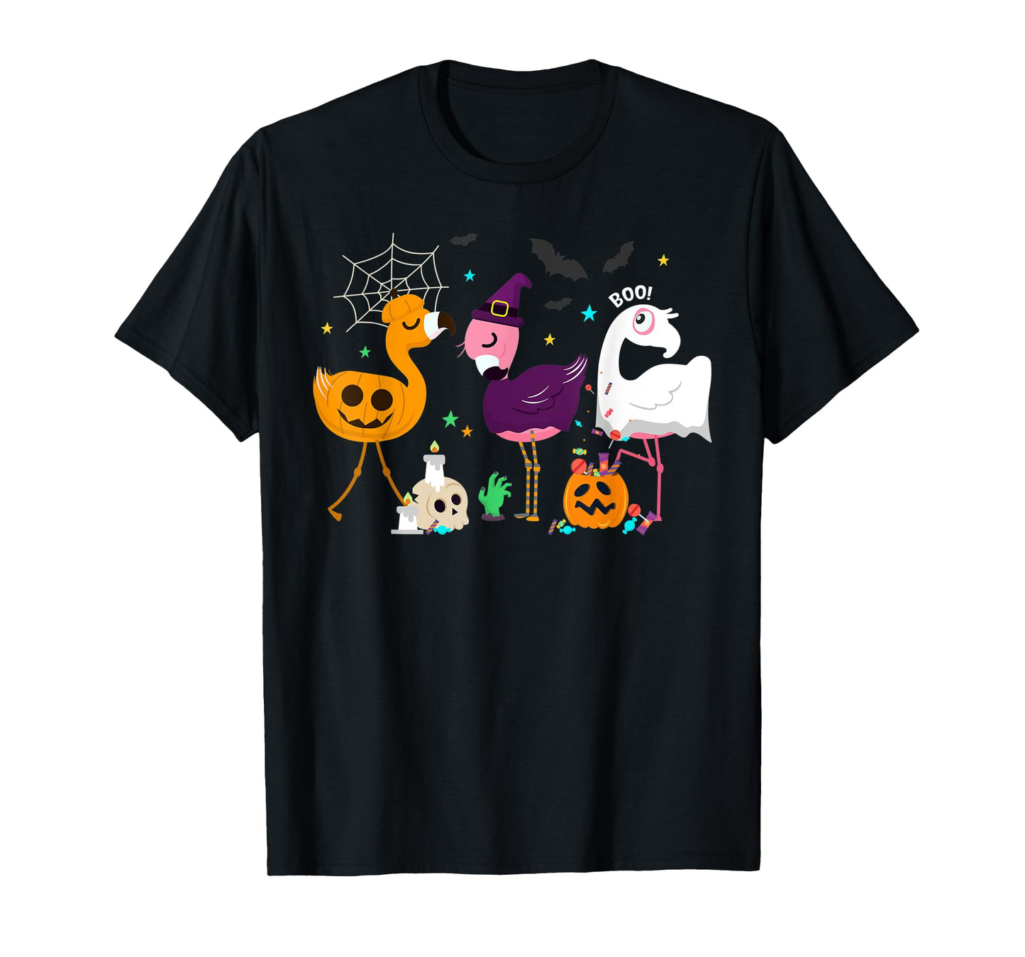 Flamingo Halloween Pumpkin Witch Ghost Happy Flamingoween T-Shirt