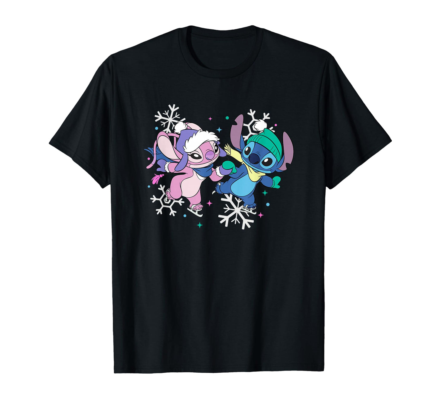 Disney Lilo & Stitch Christmas Angel and Stitch Ice Skating T-Shirt
