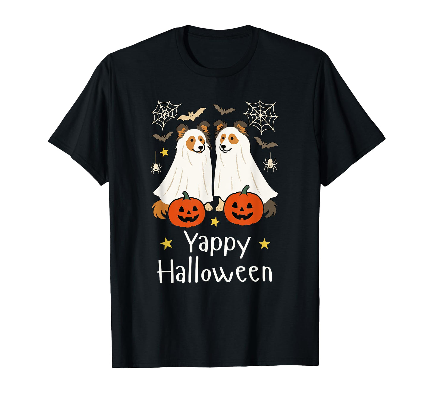 Cute Sheltie Ghosts Spooky Season Yappy Sheltie Halloween T-Shirt