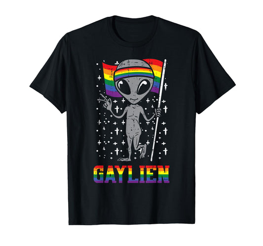 Gaylien Rainbow Flag Gay Alien Funny ET Space LGBTQ Pride T-Shirt