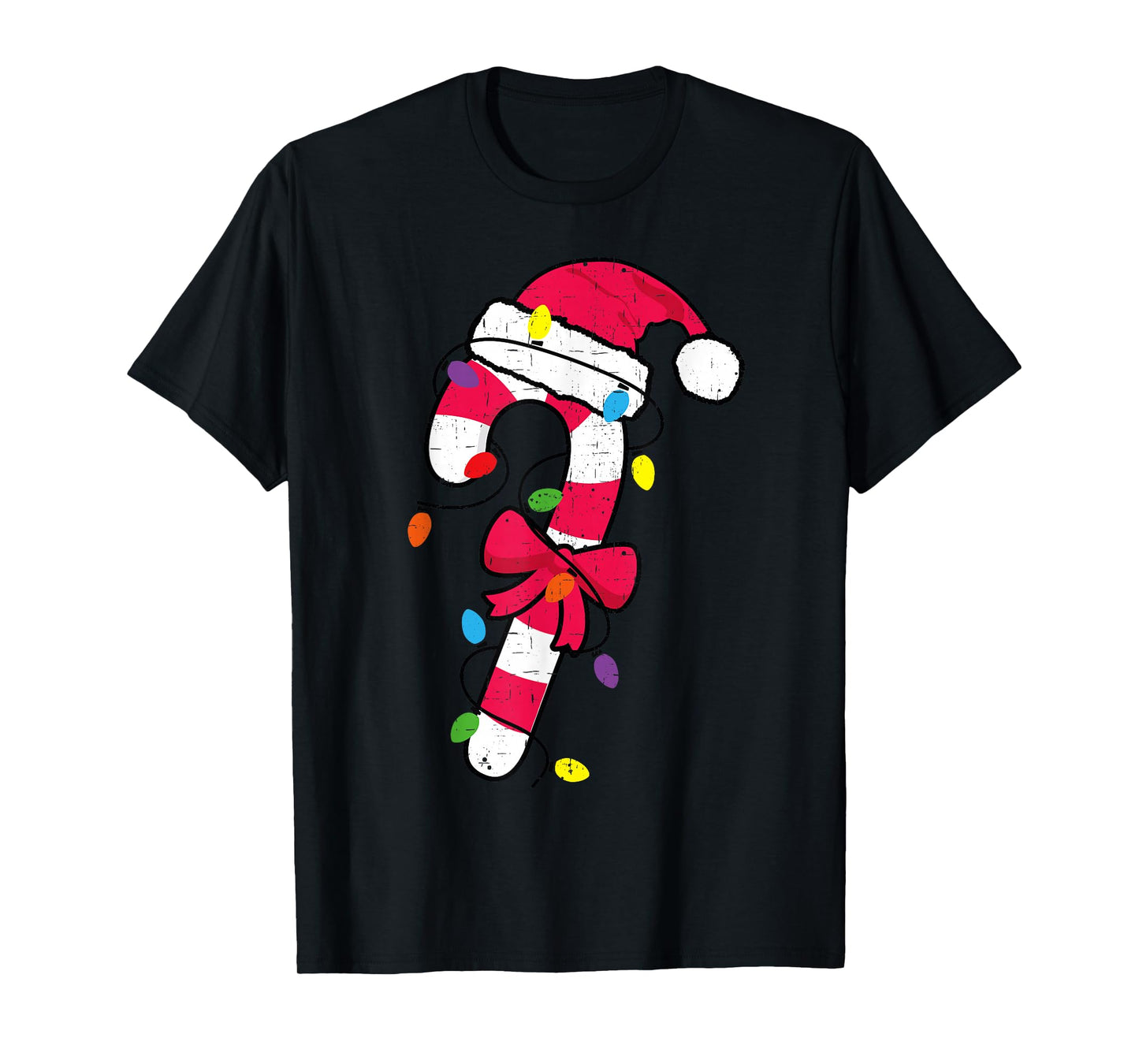 Cute Christmas Candy Cane Santa Hat and Christmas Lights T-Shirt