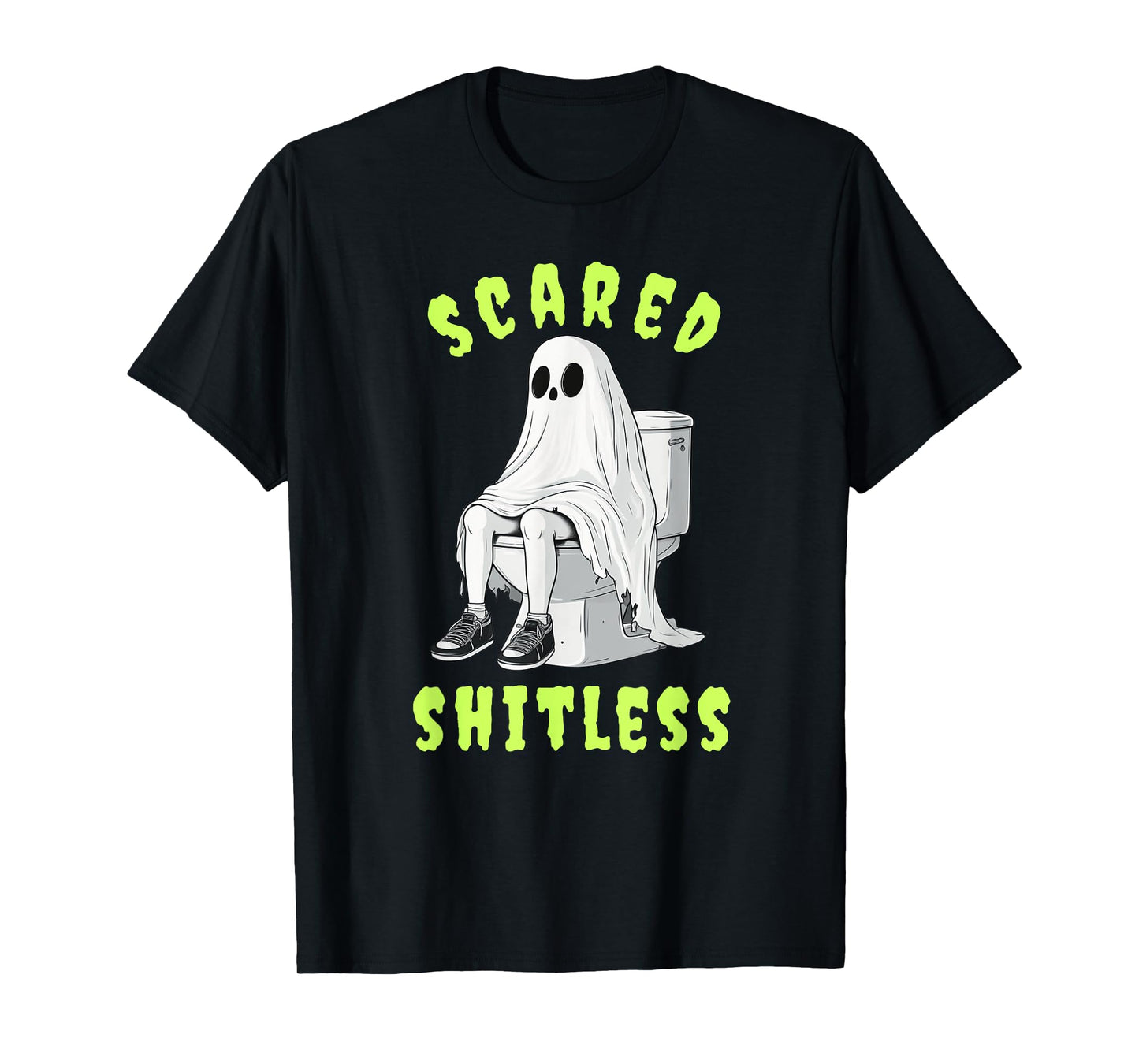 Ghost Sitting On Toilet Scared Shitless Funny Halloween T-Shirt