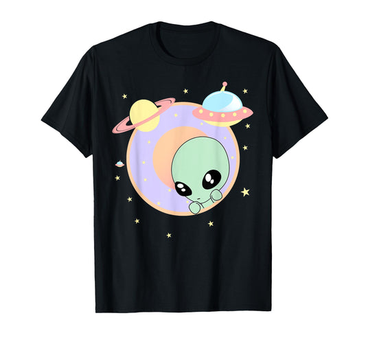 Chibi Alien Kawaii Pastel Cute Green Man Tee Space UFO T-Shirt