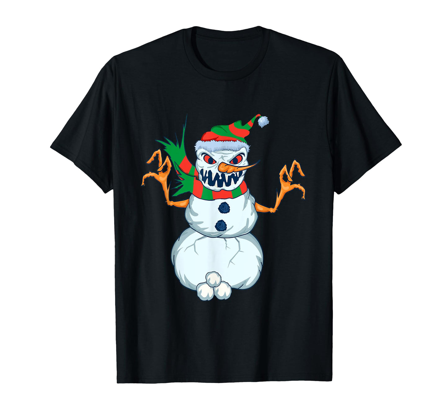 Evil Snowman Creepy Clip Art Christmas Horror Snowman Design T-Shirt