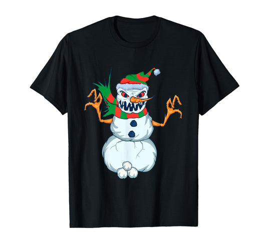 Evil Snowman Creepy Clip Art Christmas Horror Snowman Design T-Shirt