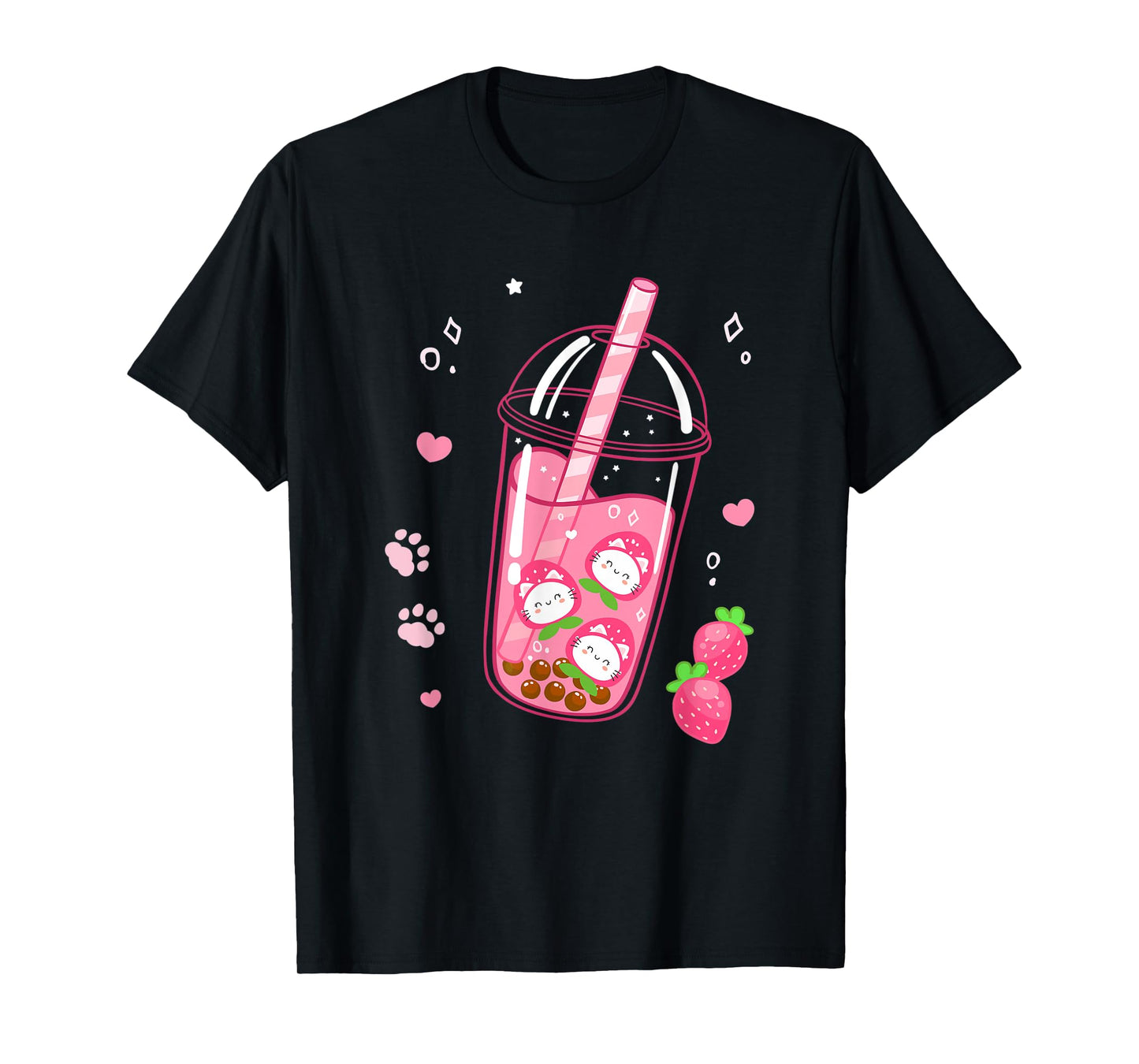 Funny Kawaii Girl Who Loves Strawberry, Milk, Cats, Boba Tea T-Shirt