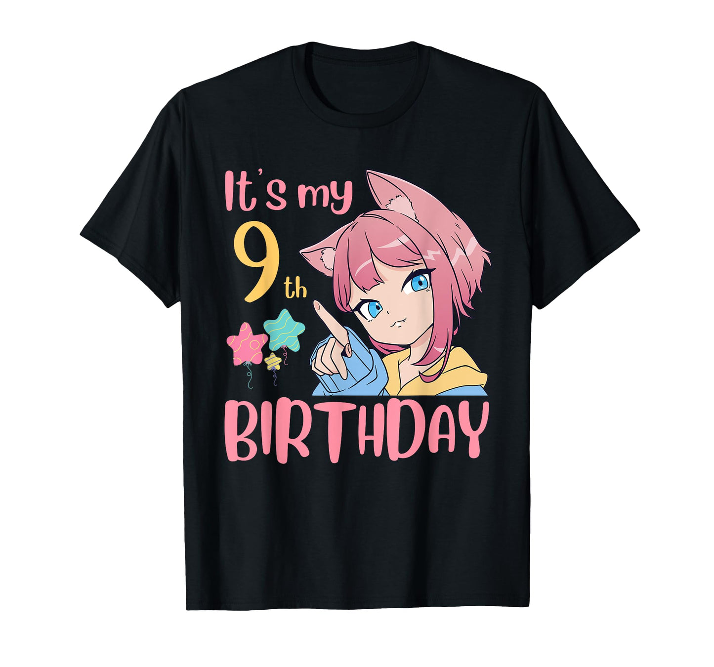 It's My 9th Birthday Anime Birthday Girl 9 Years Old Bday T-Shirt