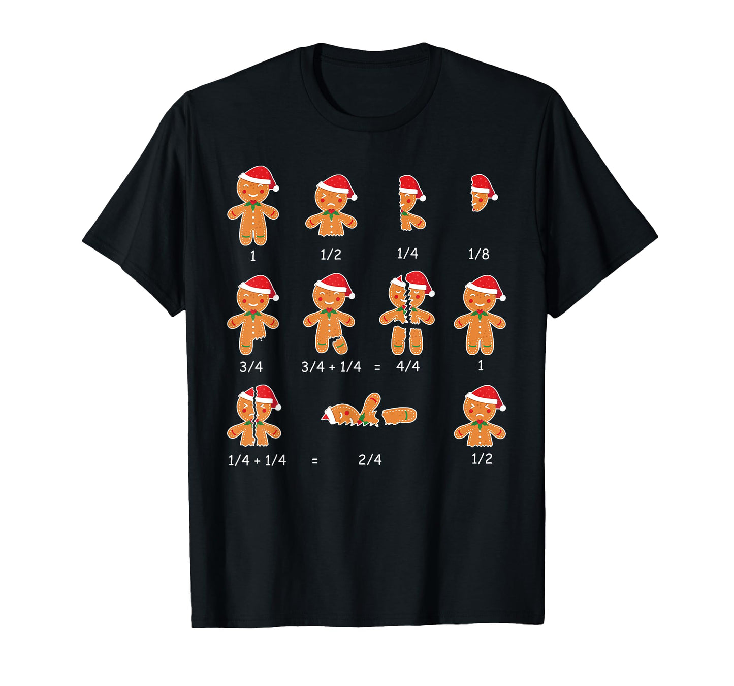 Xmas Cookies Santa Hat Fractions Math Teacher Christmas T-Shirt