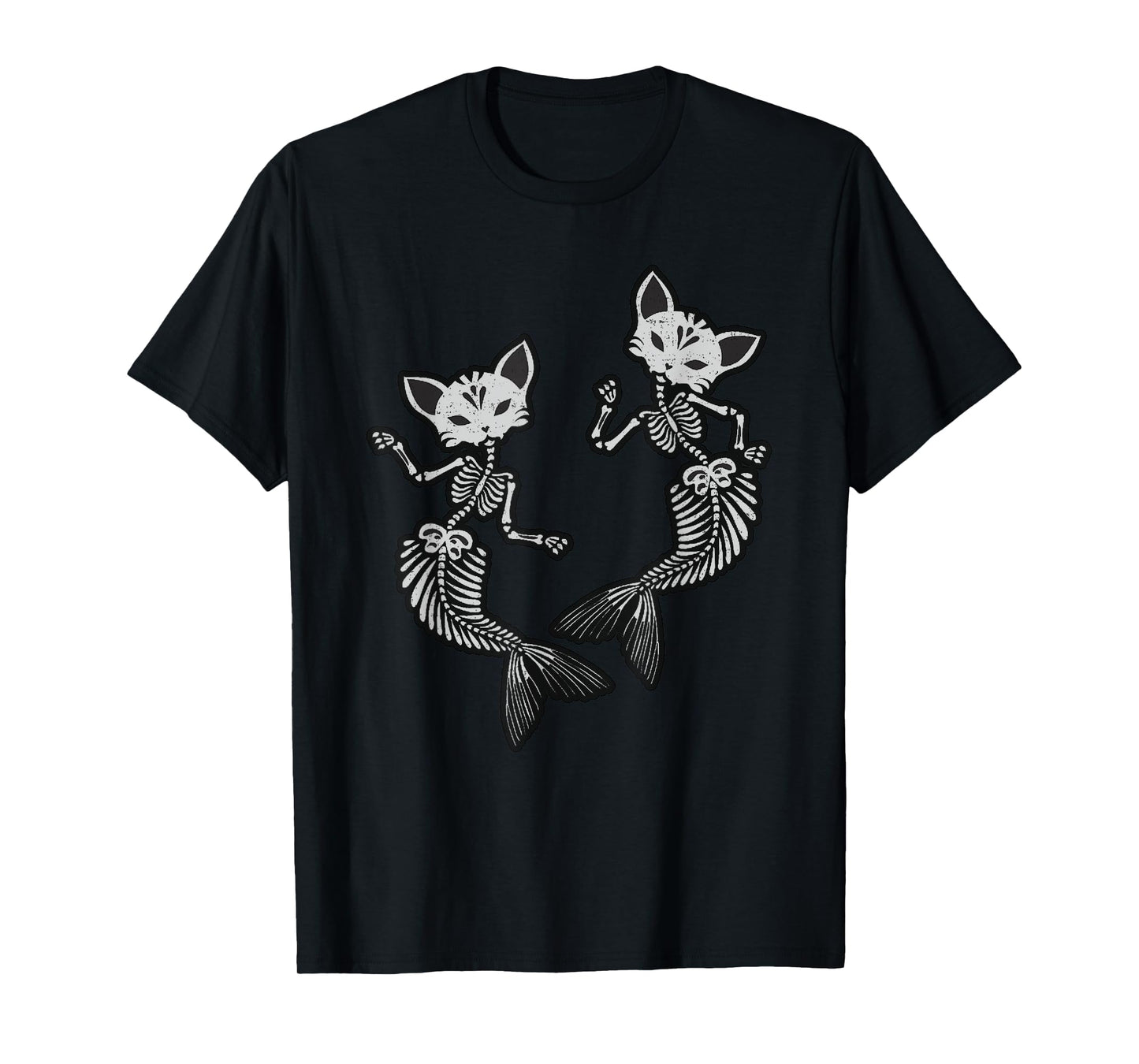 Kitty Cat Mermaid Skeleton T-Shirt Halloween Fantasy TShirt Men Women Kids T-Shirt