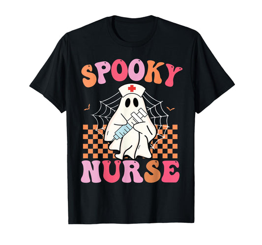 Groovy Spooky Nurse Funny Ghost Halloween Nursing Women T-Shirt