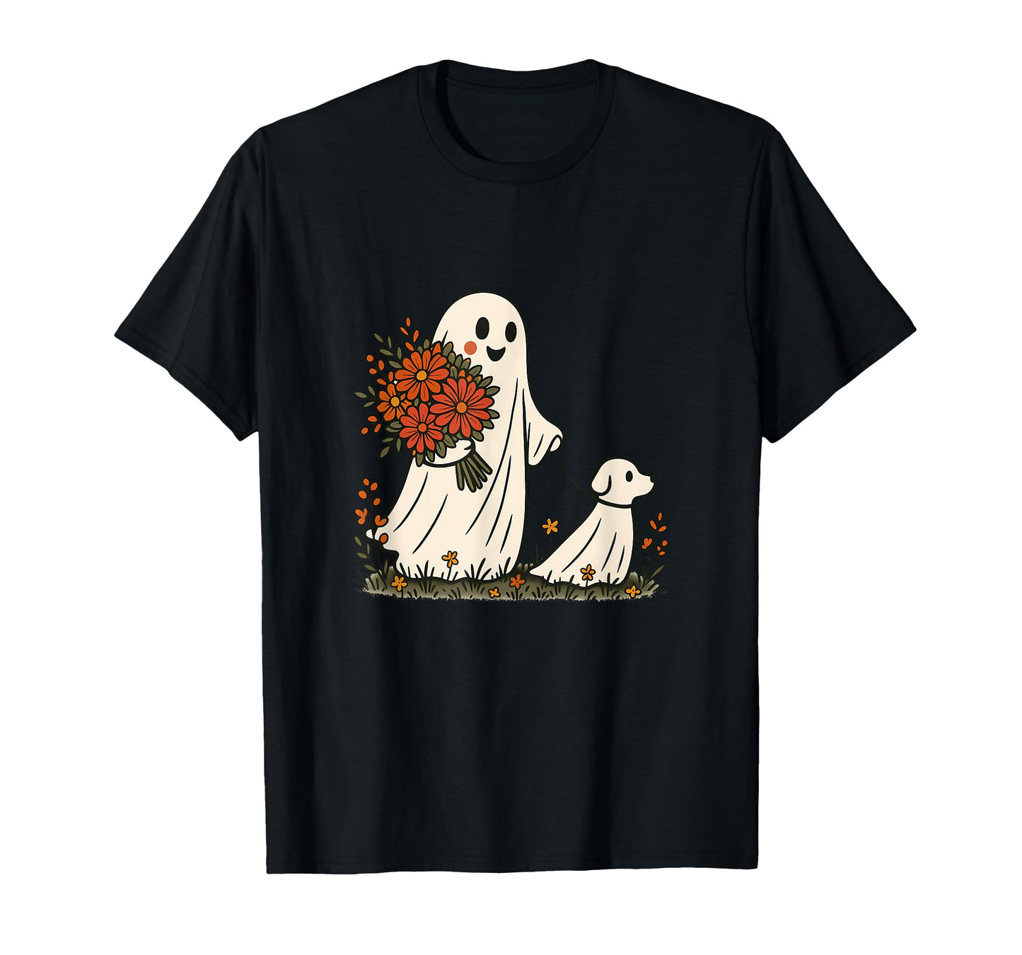 Ghost Walking Dog Spooky Funny Halloween Dog Lover T-Shirt