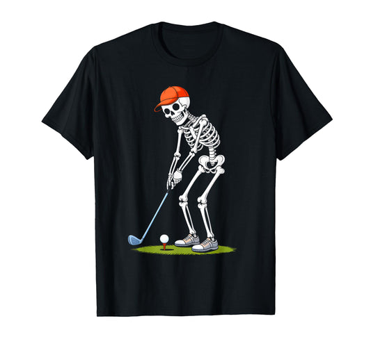 Skeleton Golf Golfing Golf Player Men Dad Halloween Golfer T-Shirt