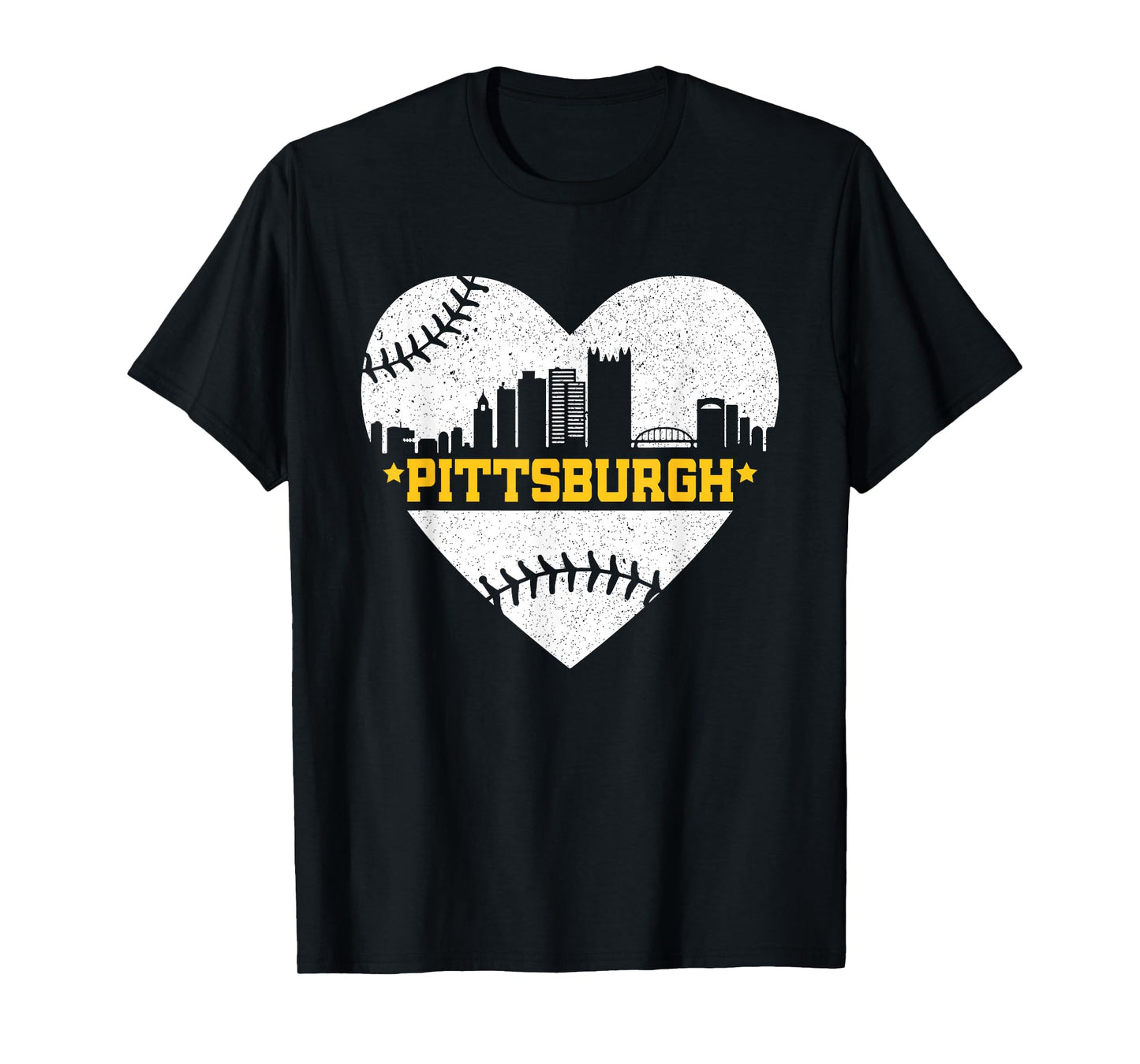 Pittsburgh Lovers Skyline Retro Baseball Heartbeat Men Women T-Shirt
