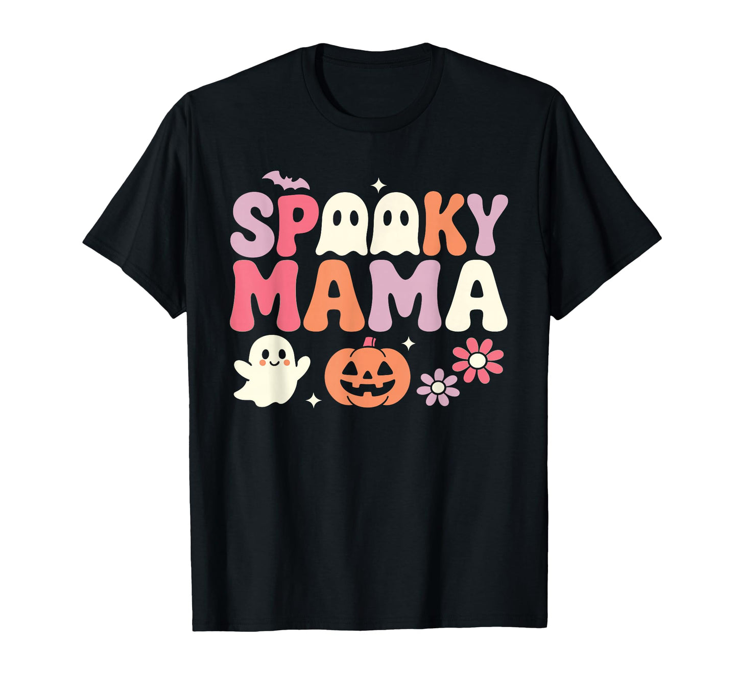 Spooky Mama Funny Mom Halloween Ghost Witch Bat T-Shirt