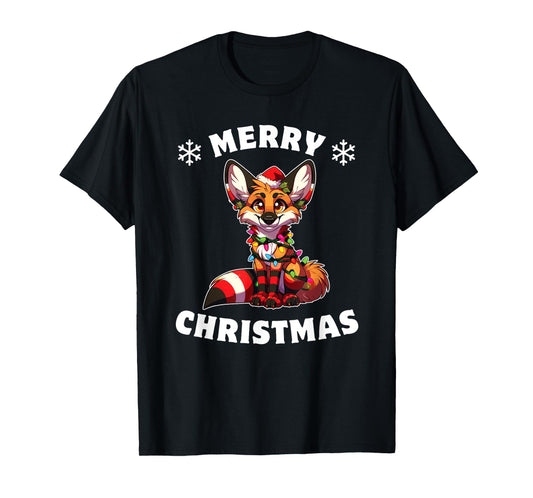 Christmas Hat Christmas Fairy Lights Maned Wolf T-Shirt