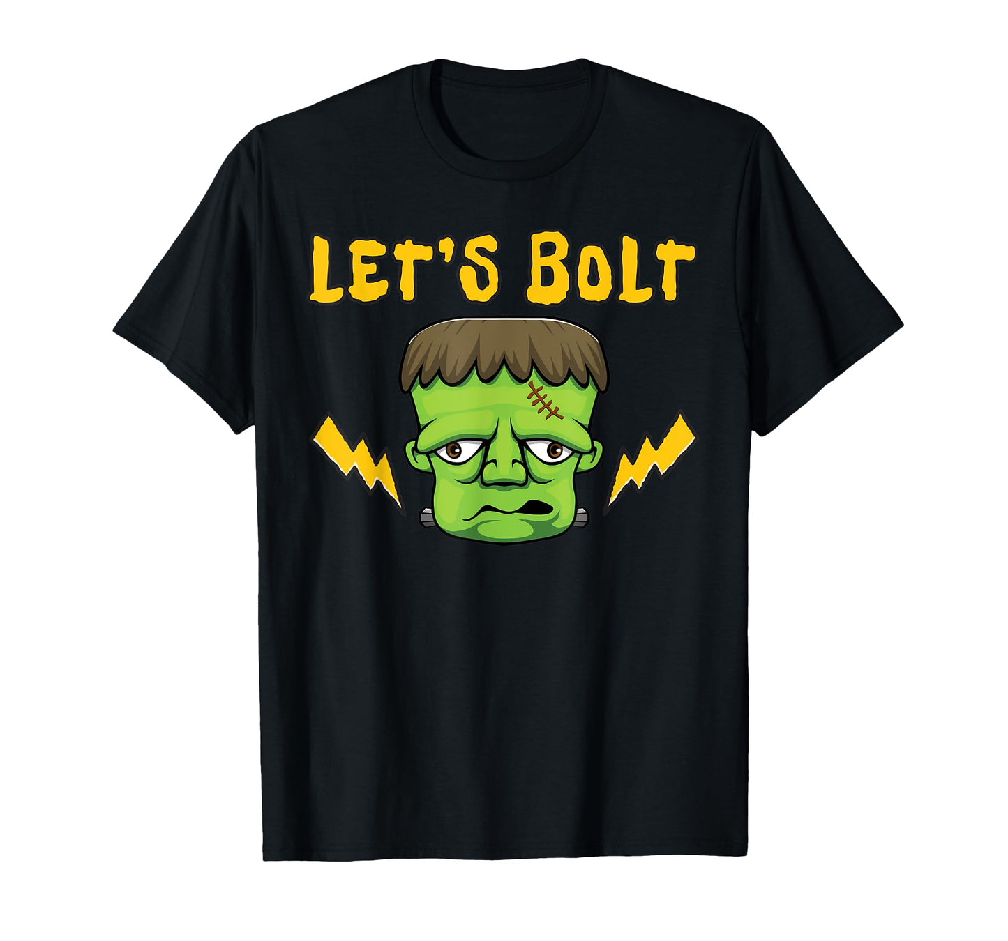 Let's Bolt Frankenstein Face With Neck Lighting Bolts T-Shirt