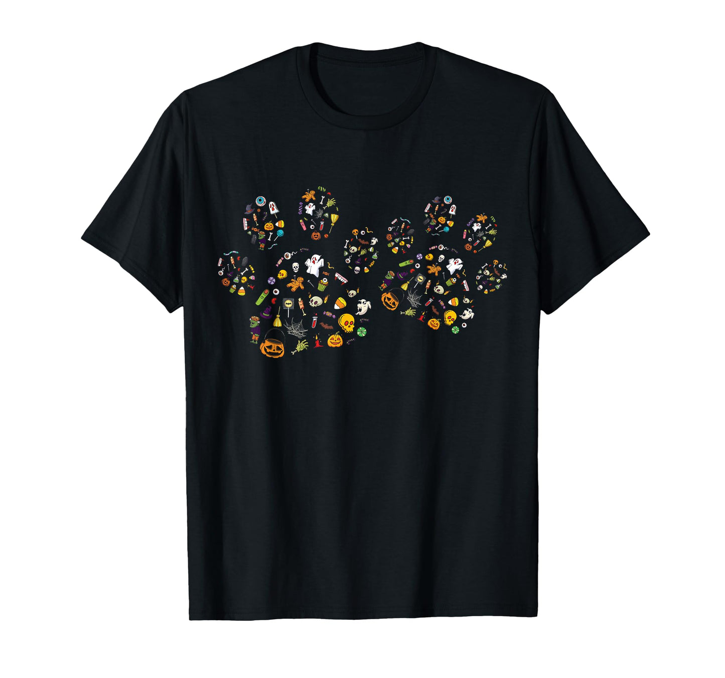 Cute Paw Print Halloween Dog Candy Pumpkin Ghost T-Shirt