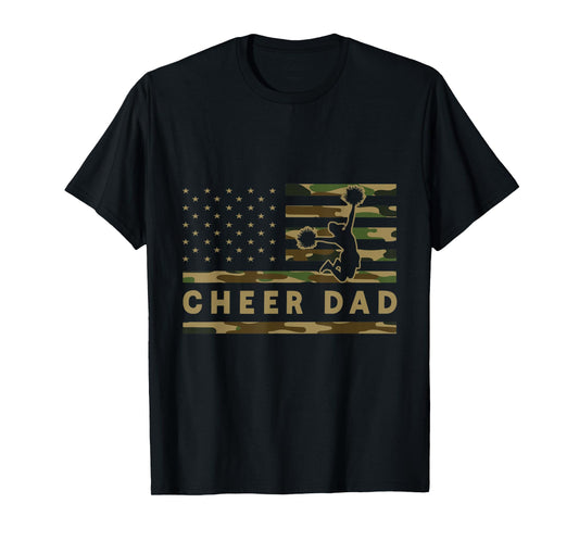 Cheer Dad Camo American Flag Cheerleader Supporter T-Shirt