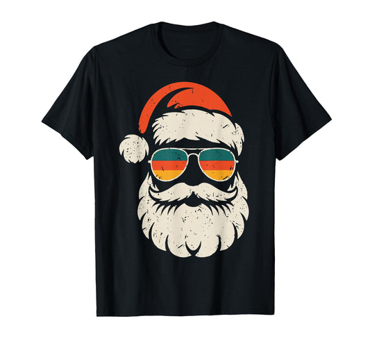 Retro Santa Face Sunglasses Funny Christmas Family Outfit T-Shirt
