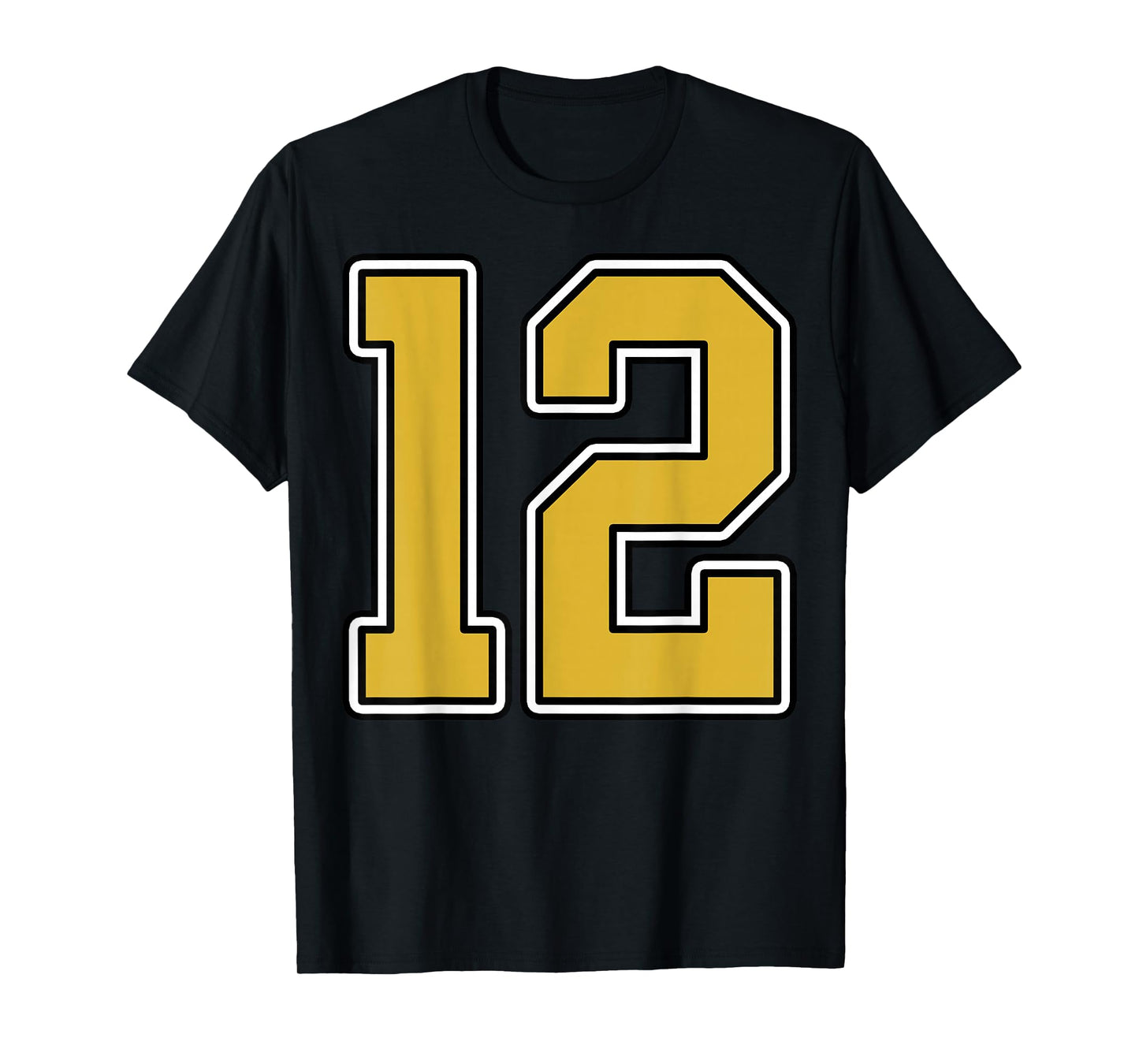 Old Gold Black White Sports Number 12 Jersey Uniform Player T-Shirt