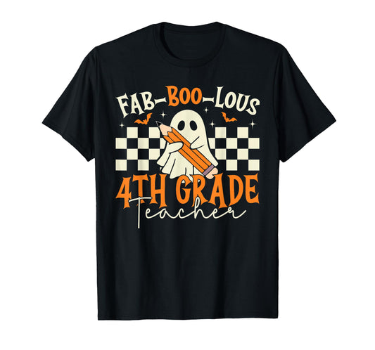 Fab Boo Lous 4th Grade Teacher Retro Ghost Spooky Halloween T-Shirt