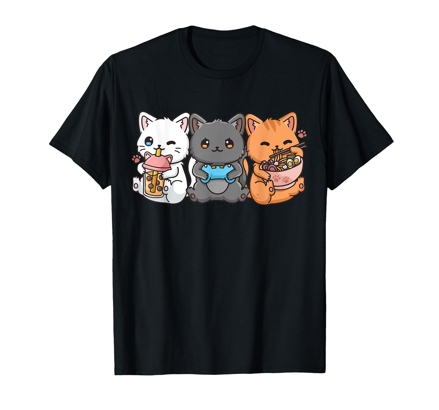 Anime Boba Tea Bubble Tea Gaming Gamer Ramen Cat T-Shirt Small