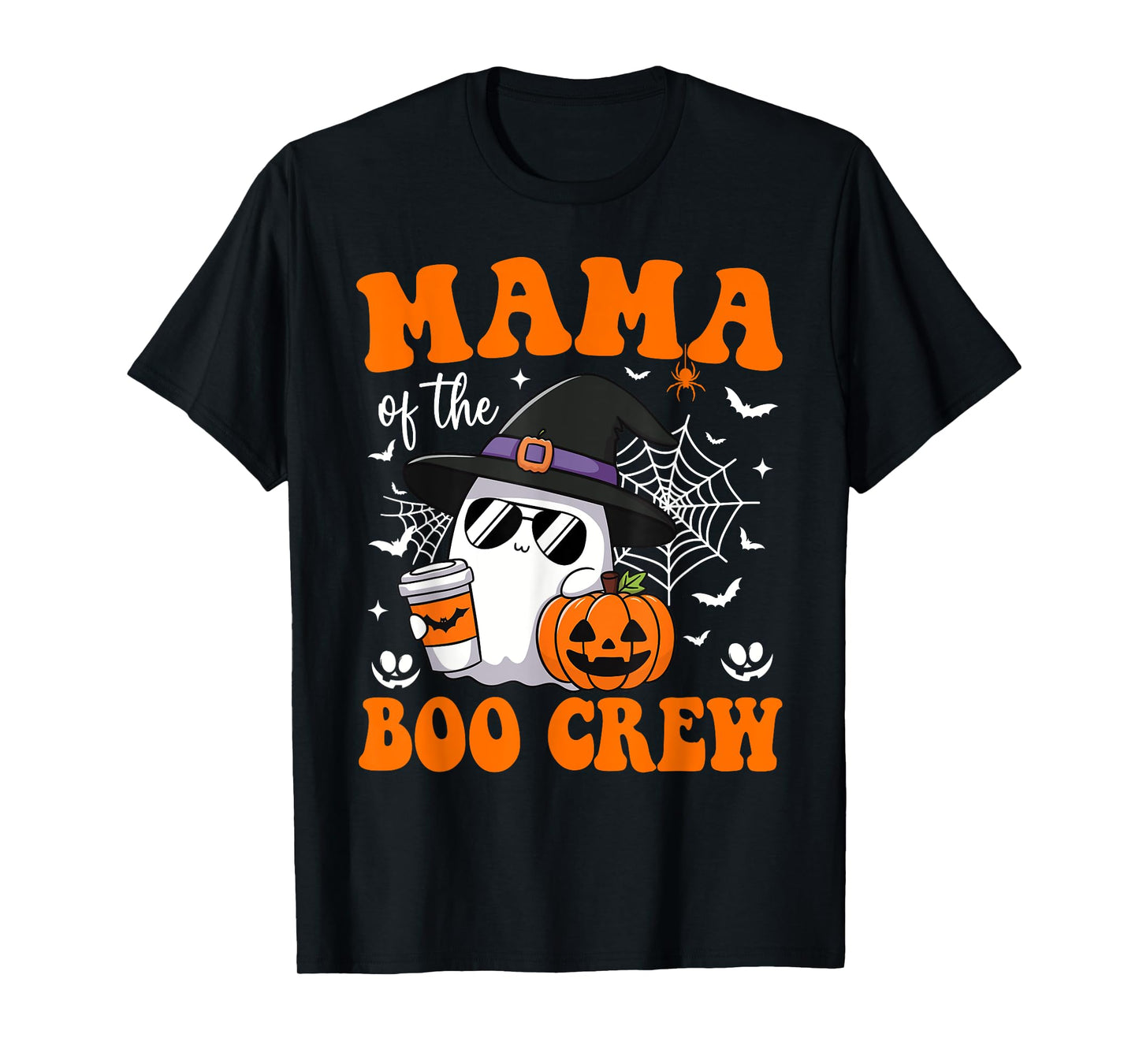 Mama of Boo Crew Groovy Ghost Matching Family Halloween T-Shirt