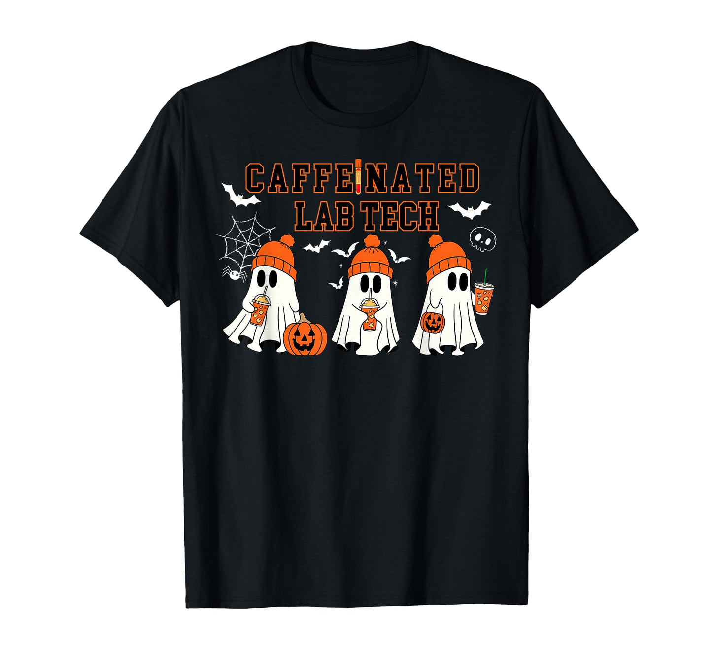 Caffeinated Lab Tech Ghost Coffee Halloween Fall Laboratory T-Shirt