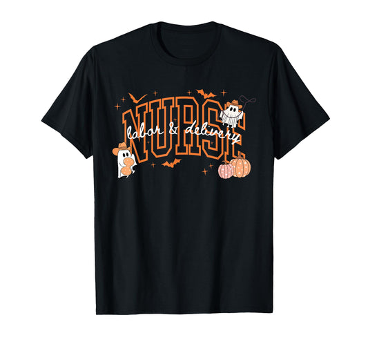 L&D Labor and Delivery Nurse Halloween Ghost Flying Cowgirl T-Shirt