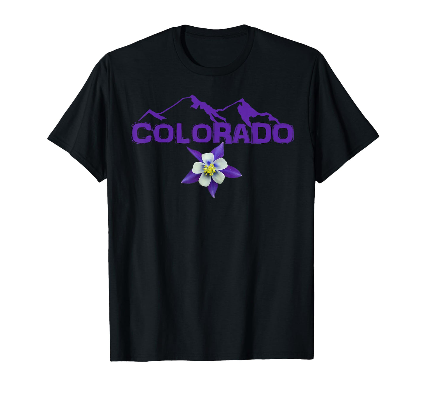 Colorado Mountain Silhouette, Columbine State Flower T Shirt T-Shirt