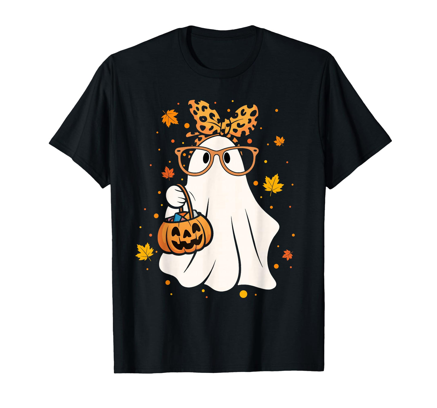 Halloween Ghost Glasses Cute Leopard Bandana Girl Women T-Shirt