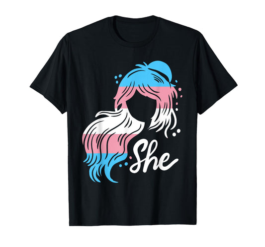 Transgender Pride Flag SHE Transwoman Anime LGBTQ Women T-Shirt