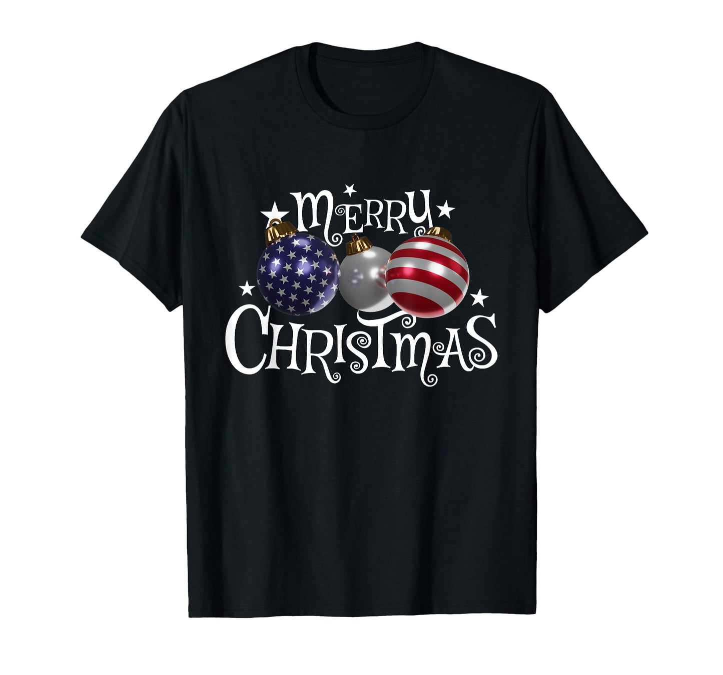 American Flag Merry Christmas Tree Baubles US Patriotic Xmas T-Shirt