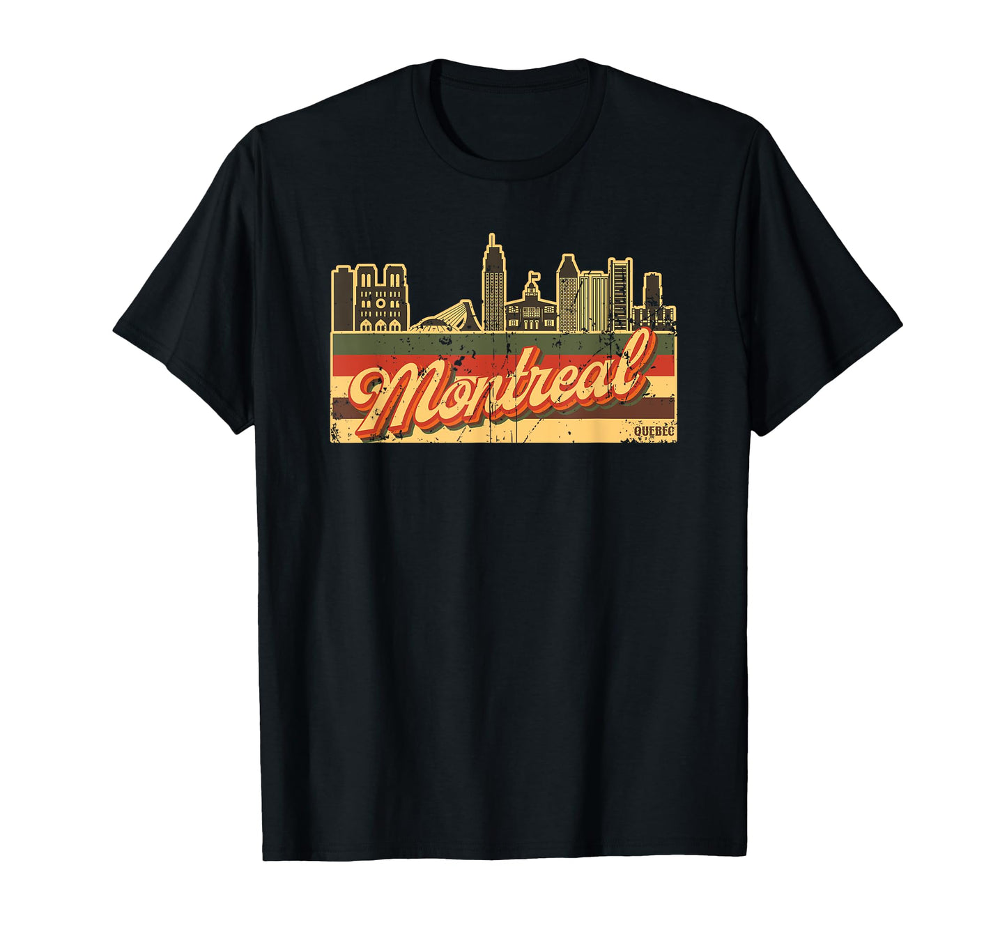 Montreal Skyline & Quebec Retro Stripes - Canadian Pride T-Shirt