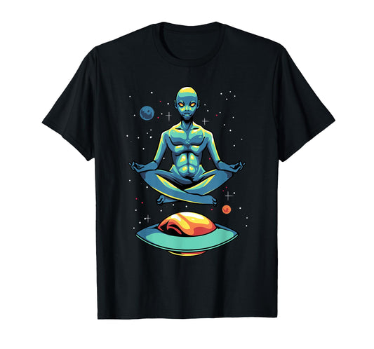 Yoga Alien Meditates In The Galaxy To Find Inner Peace T-Shirt