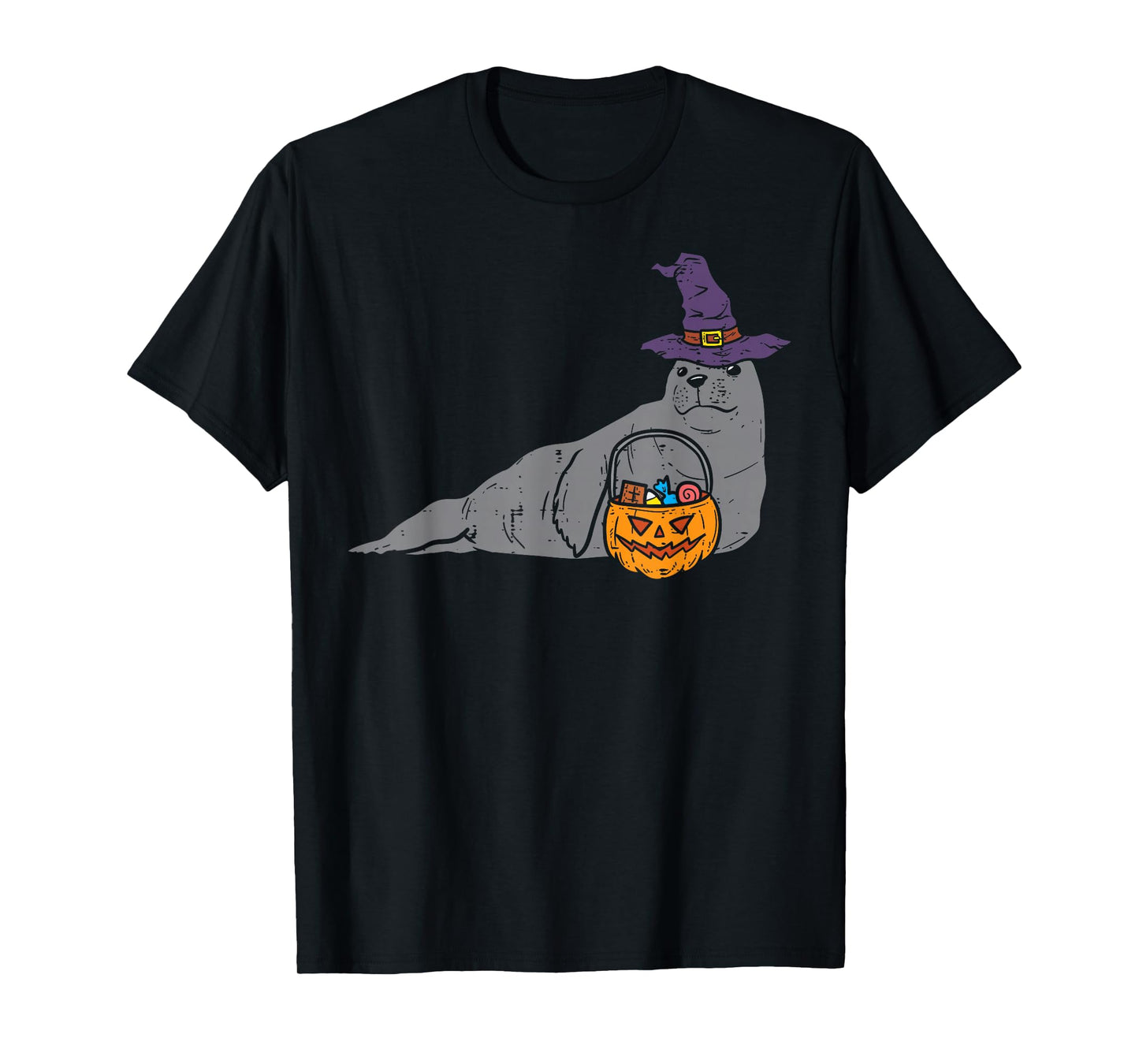 Seal Sea Lion Witch Pumpkin Halloween Animal Men Women Kids T-Shirt