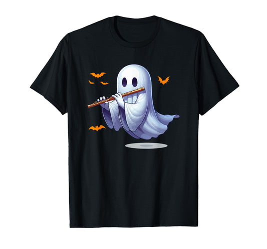 Boo Ghost Playing Flute Halloween Musical Instrument T-Shirt