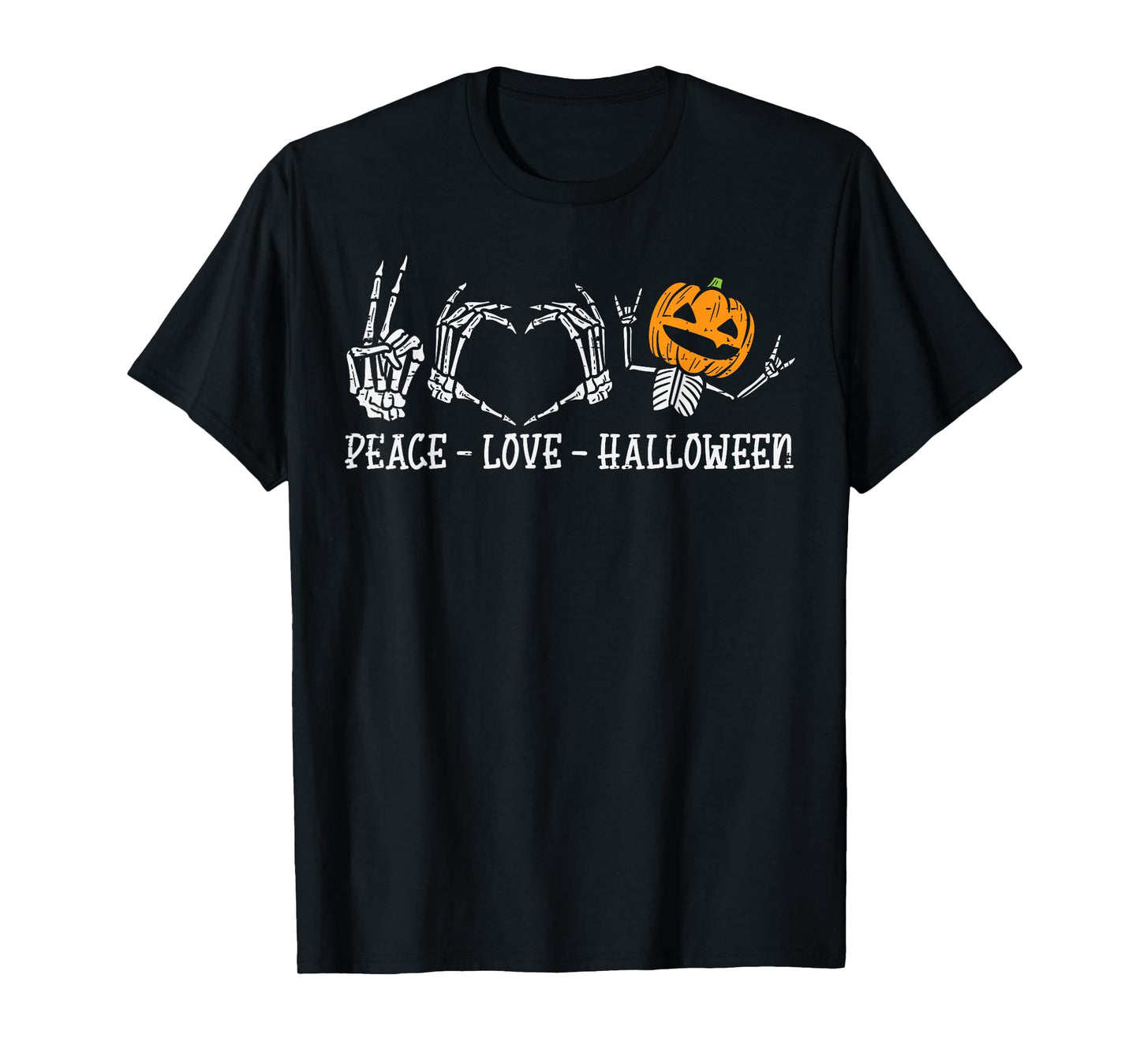 Skeleton Peace Love Pumpkin Funny Halloween Men Women Kids T-Shirt