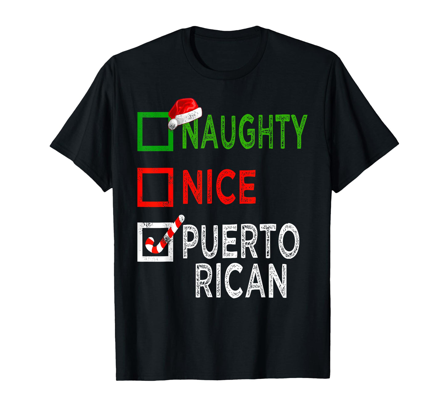 Naughty Nice Puerto Rican Christmas Pajamas Funny Santa Hat T-Shirt