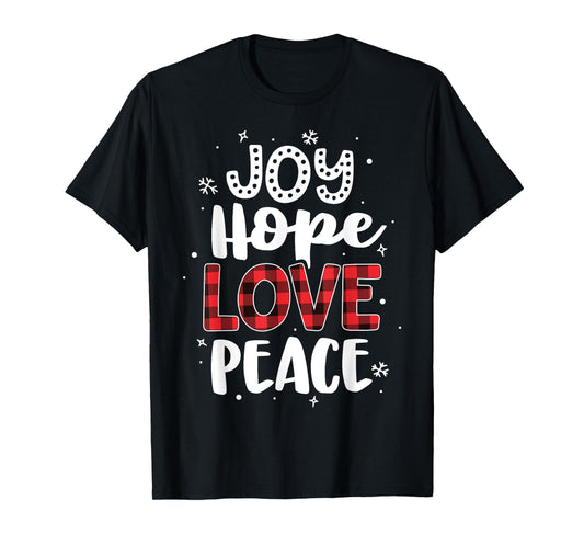 Joy Hope Love Peace Red Buffalo Plaid Christmas Mom Women T-Shirt