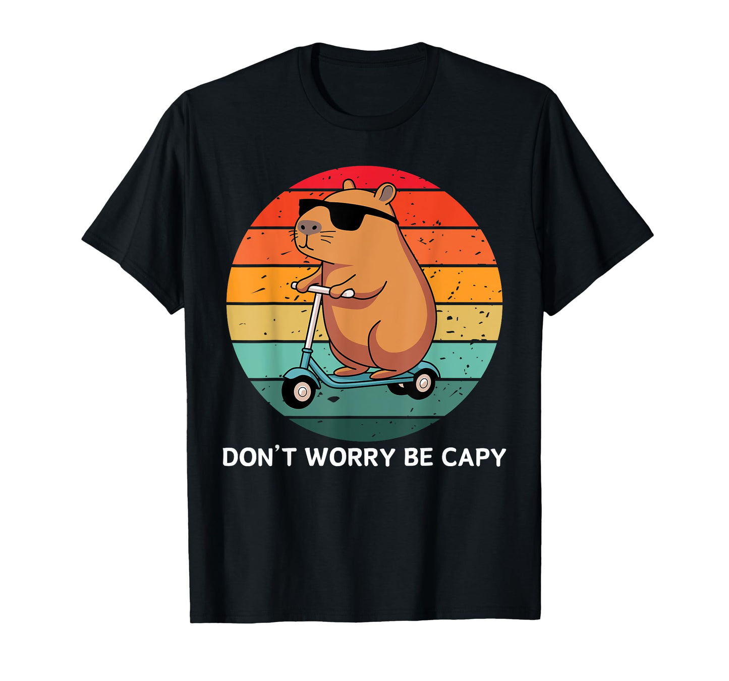 don't worry be capy funny capybara retro sunset T-Shirt