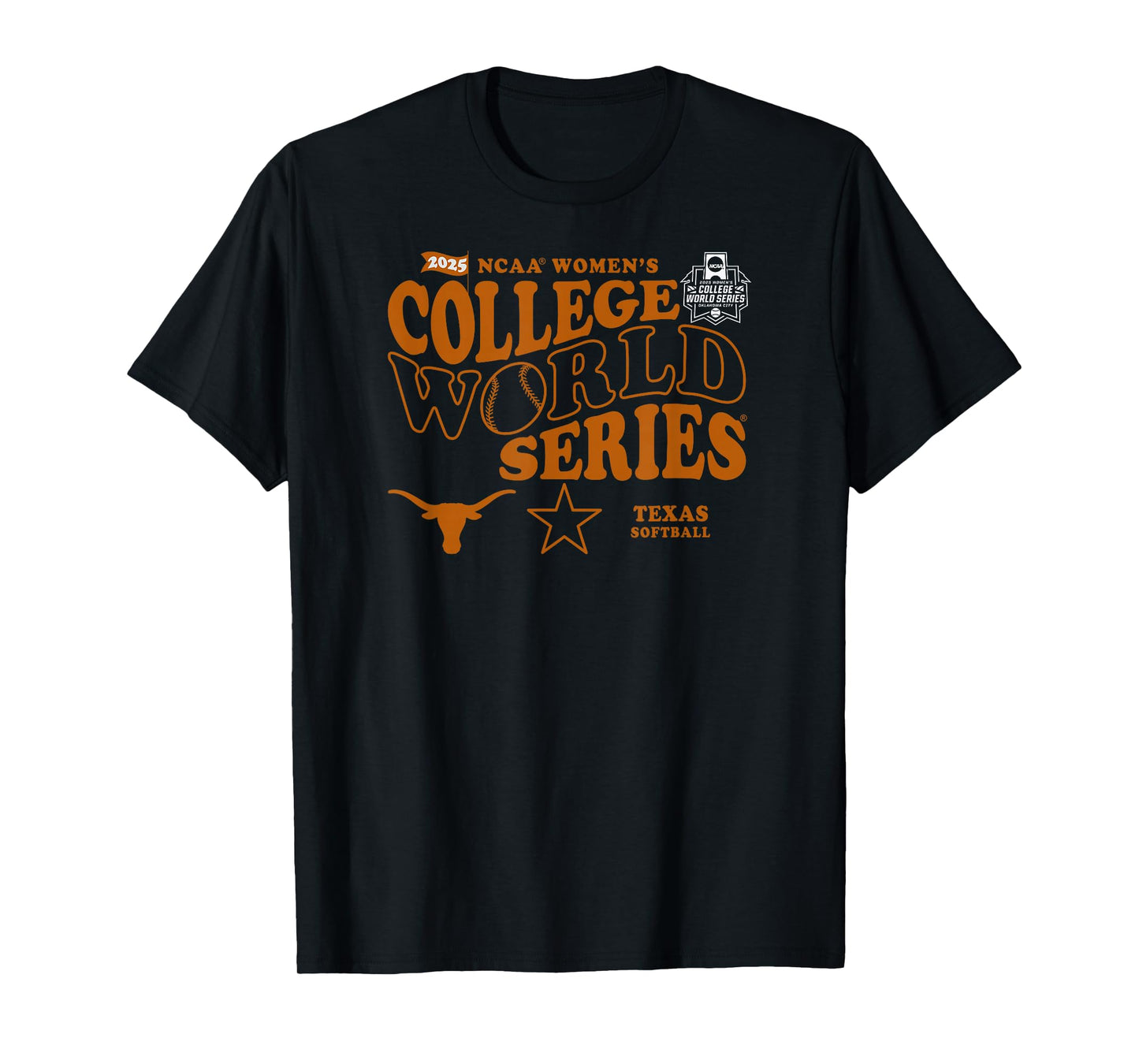 Texas Longhorns WCWS 2025 Softball Black Officially Licensed T-Shirt