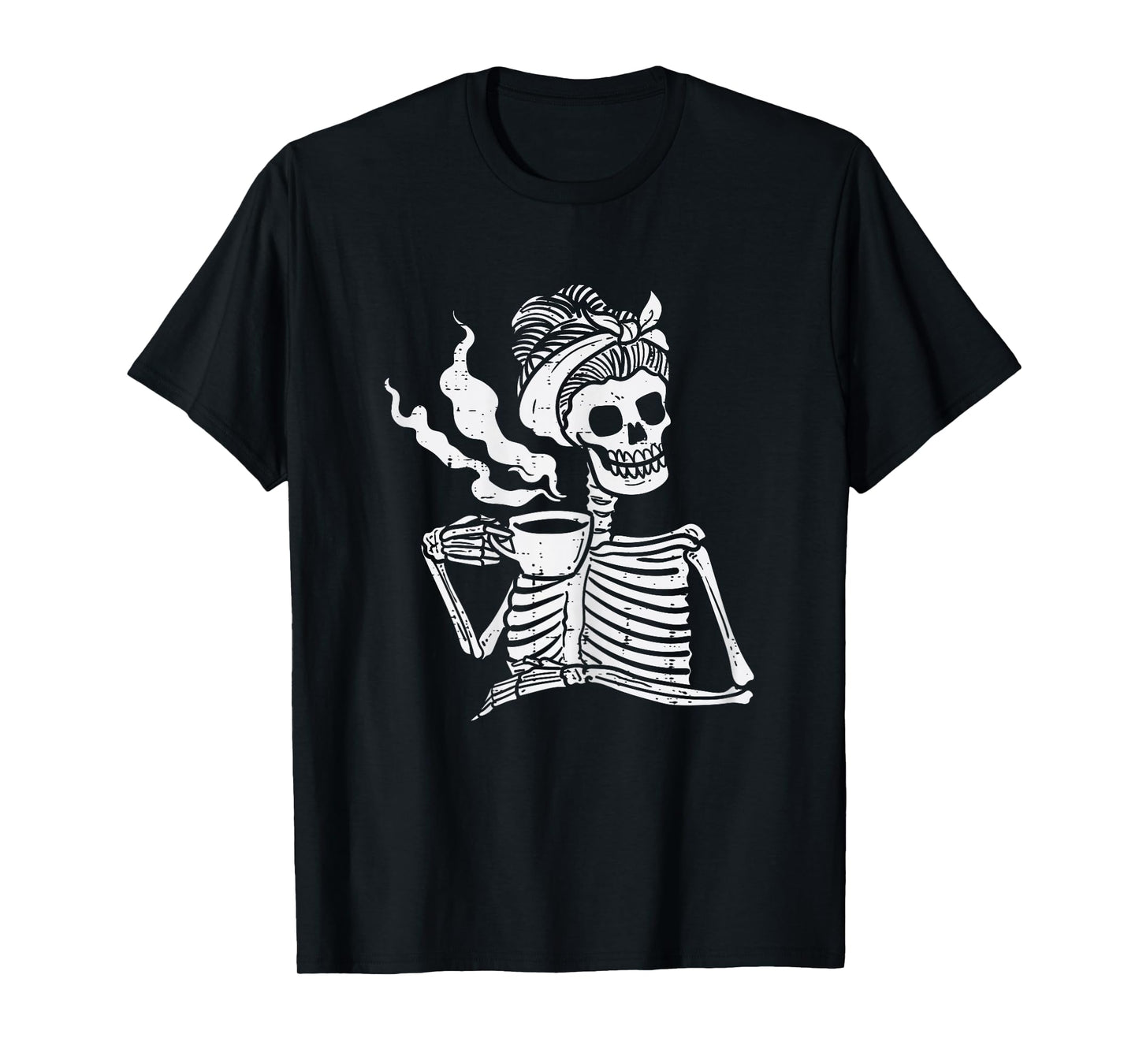 Skeleton Woman Mom Bun Coffee Funny Halloween Costume Women T-Shirt