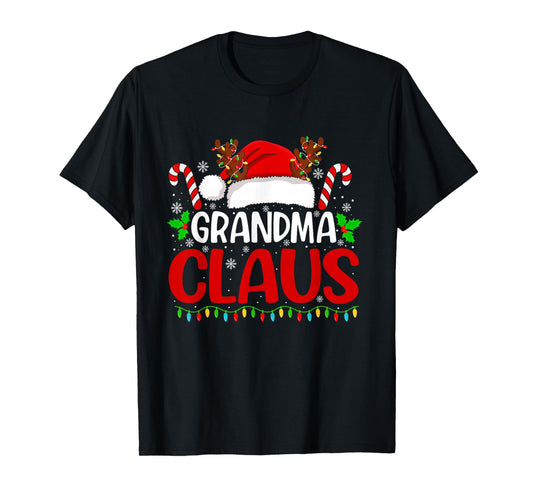Grandma Claus Christmas Lights Santa Family Matching Xmas T-Shirt