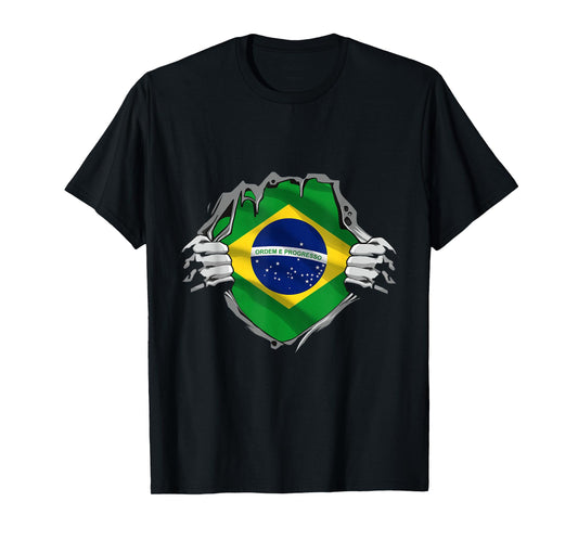 Superhero Brazil Flag Brazilian Hands Opening Shirt Chest T-Shirt