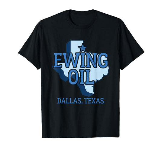Dallas Texas Gifts Ewing Oil T-Shirt - Women's Classic Fit Black Crew Neck Short Sleeve T-Shirt - Size S