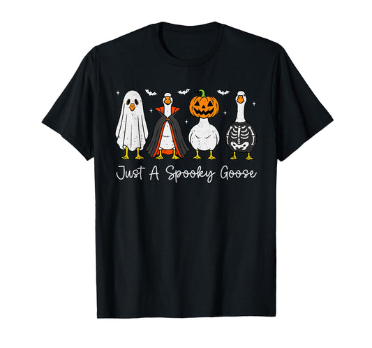 Just A Spooky Goose Witch Pumpkin Ghost Skeleton Halloween T-Shirt