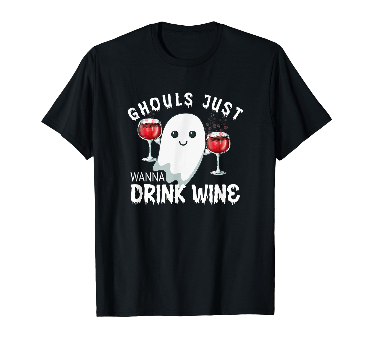 Funny Ghost Shirt Halloween Wine Drinking Pajama Top Women T-Shirt