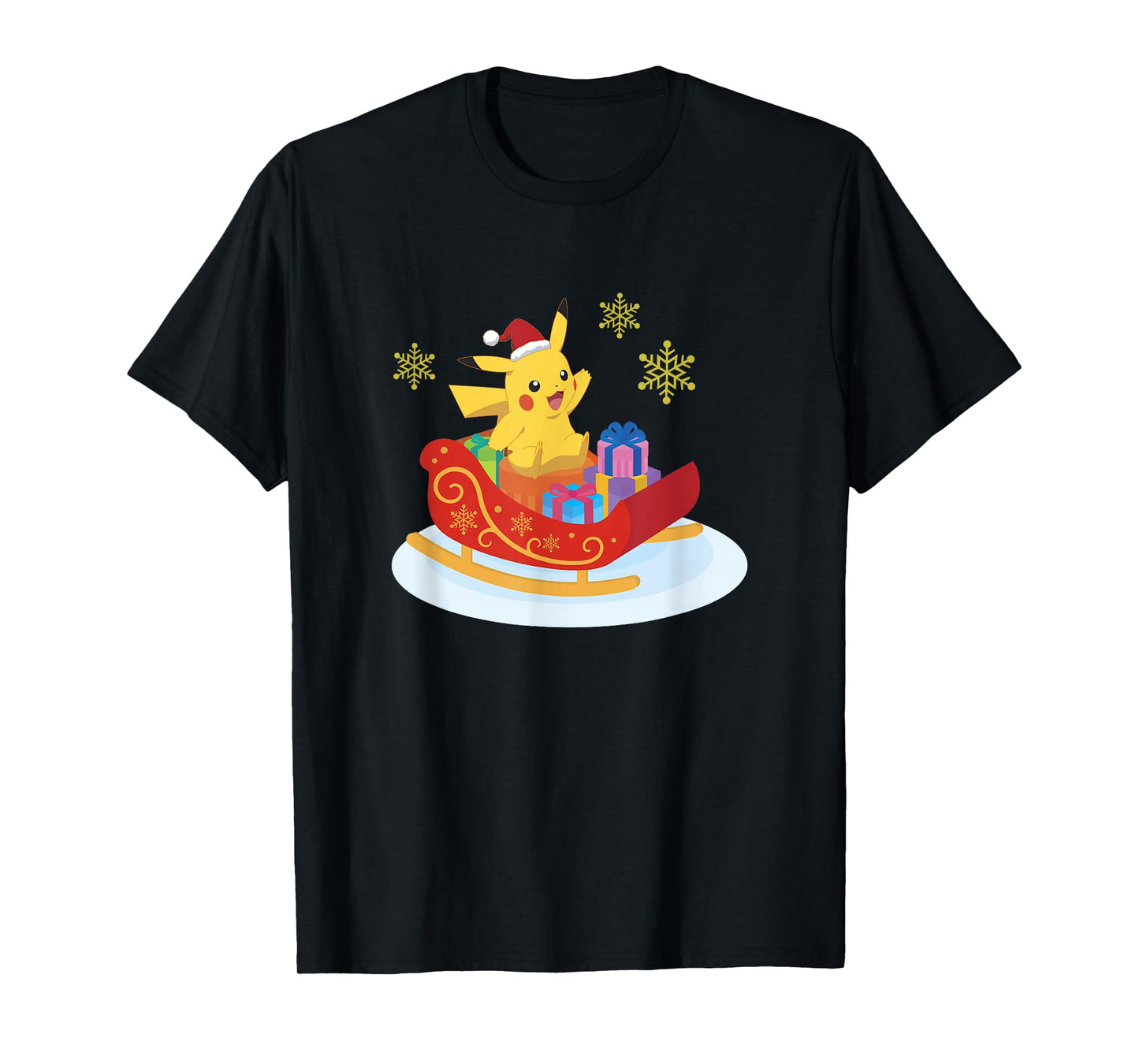 Pokémon Christmas Pikachu Sleigh Ride Snowflake Portrait T-Shirt